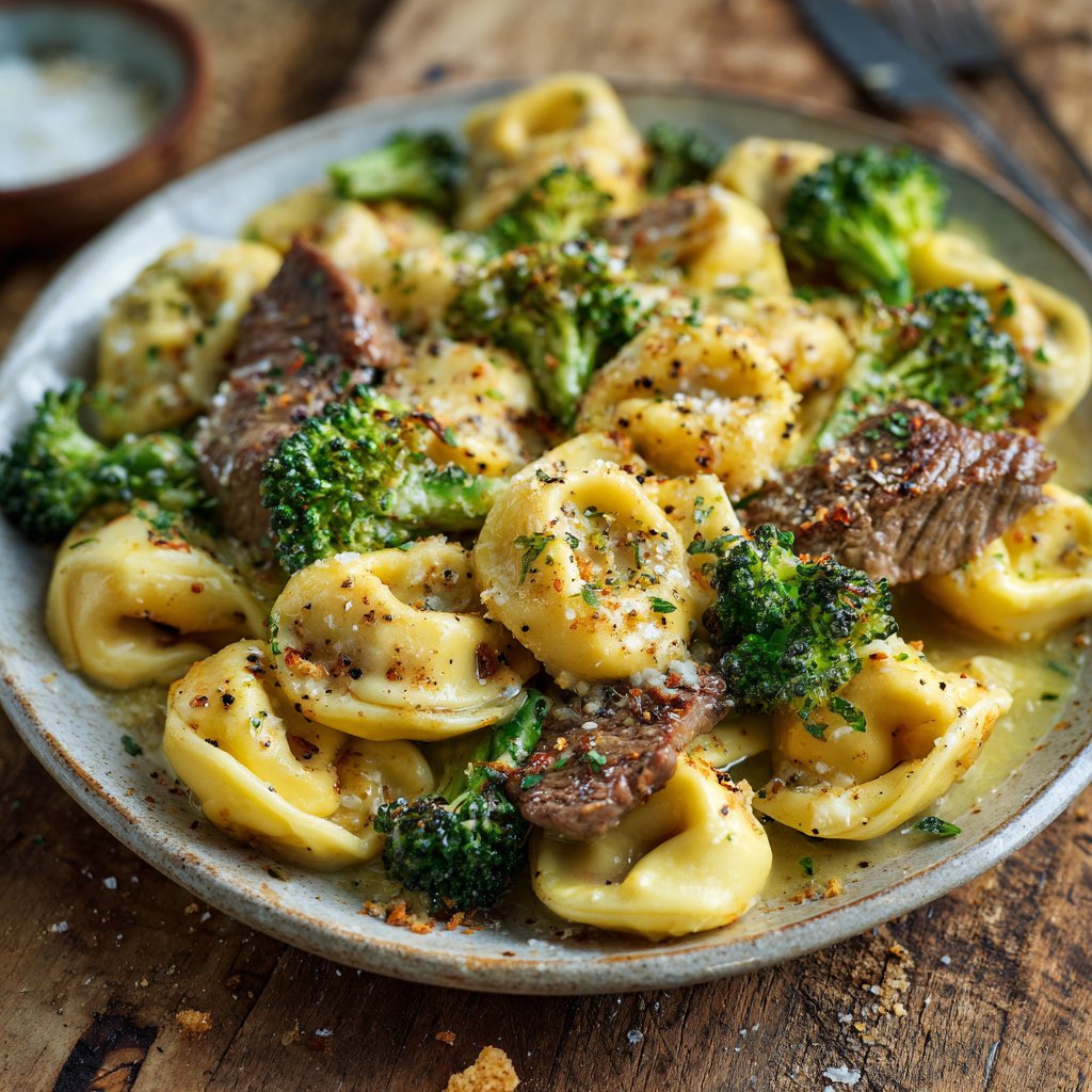 Garlic Steak Tortellini with Broccoli