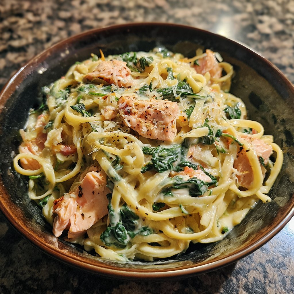 Creamy Spinach and Salmon Pasta